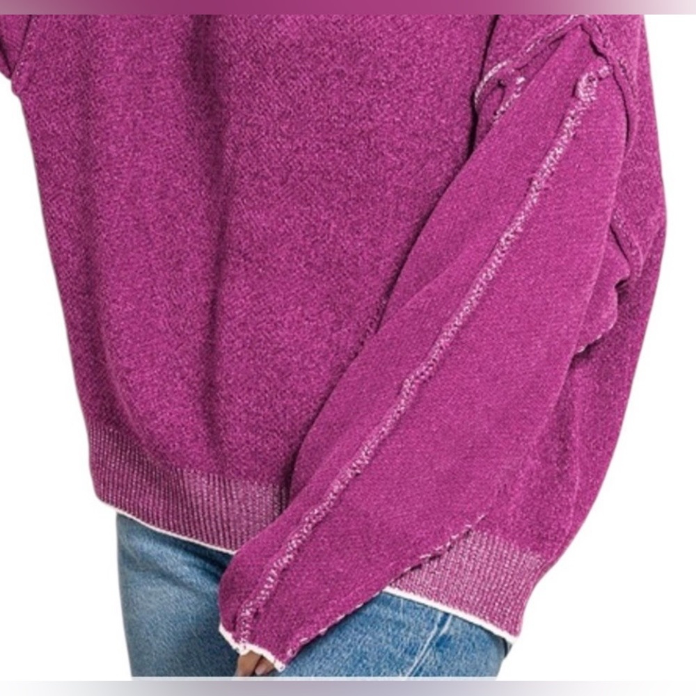 Zenana Outfitters Light Plum Chenille Crew Neck Sweater - Picture 2 of 4